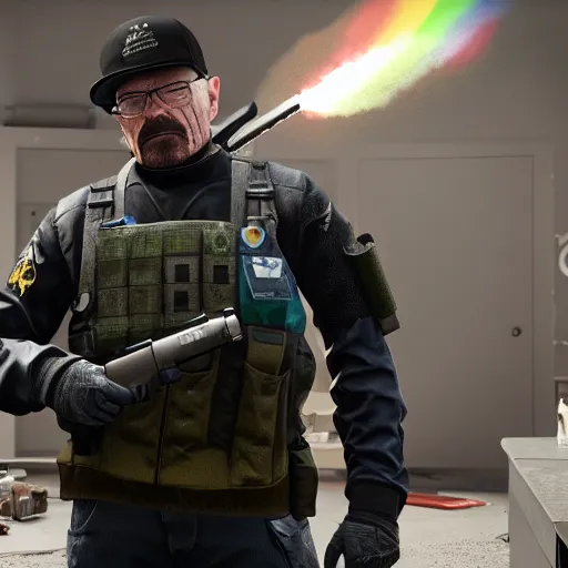 Image similar to walter white as a rainbow six siege operator, 4 k, highly detailed