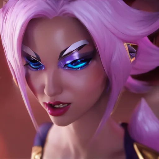 Image similar to still of pretty Lux (League of Legend) close up in KDA More music video. 3d render, octane render, game art, realistic, highly detailed, trending on artstation, 4k, trending on artstation, pixar, cgsociety, unreal engine 5, redshift render, trending on artstation, blender, behance, cg