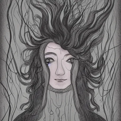Image similar to dissociation, derealization, disconnection, fantasy illustration, detailed, abstract, amorphous, misty and eerie