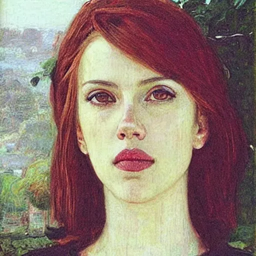 Prompt: “Scarlett Johansson portrait, John William Waterhouse”