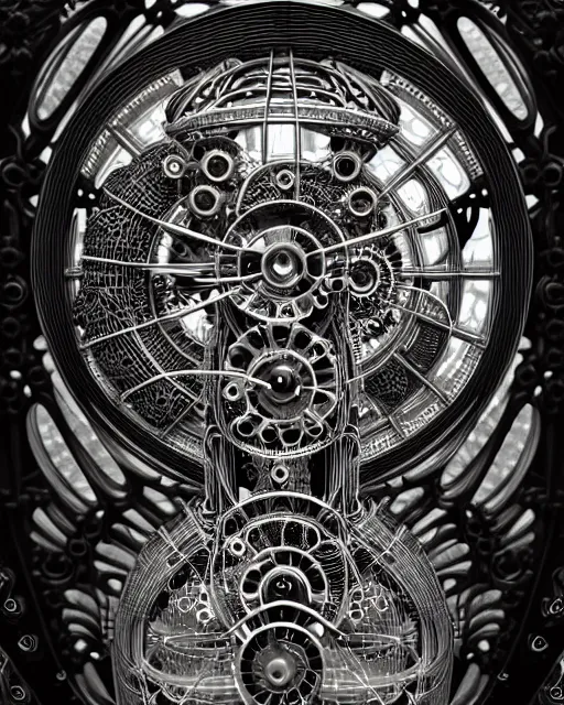 Image similar to mythical black and white organic bio-mechanical computer. highly detailed, intricate steampunk ornate, poetic, 3D render, digital art, octane render, 8K artistic photography, photo-realistic, by Dora Maar