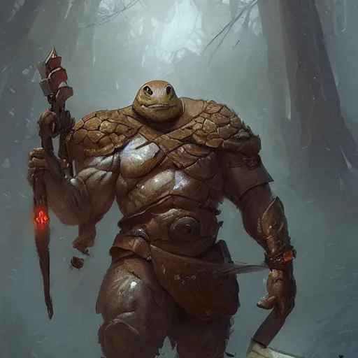 Image similar to bulky anthropomorphic turtle warrior, greg rutkowski