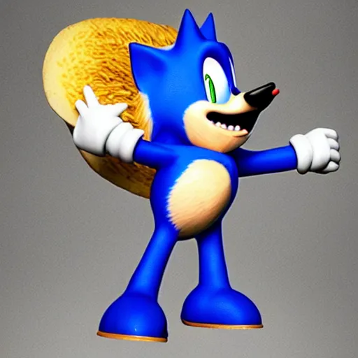 Image similar to fat sonic the hedgehog, excited to see a chili dog