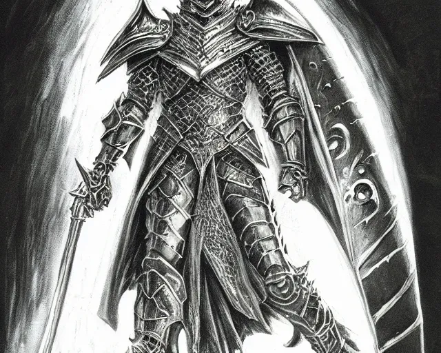 Image similar to sauron in full armour, concept art by mike ploog, greyscale,