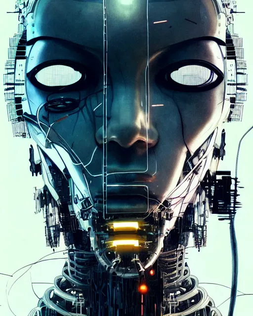 Image similar to cyborg removing its human mask revealing wires and gears behind its face, white mask, futuristic, y2k aesthetic, dramatic lighting, illustration by Greg rutkowski, yoji shinkawa, 4k, digital art, concept art, trending on artstation