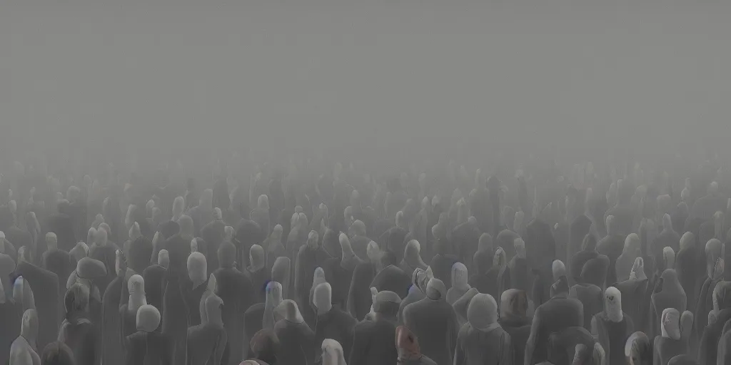 Image similar to a crowd of anonymous with blurred face in a reception room, cyberpunk dystopian, hyper detailed, hyper realistic, digital painting, 8k, 35mm film grain, octane render