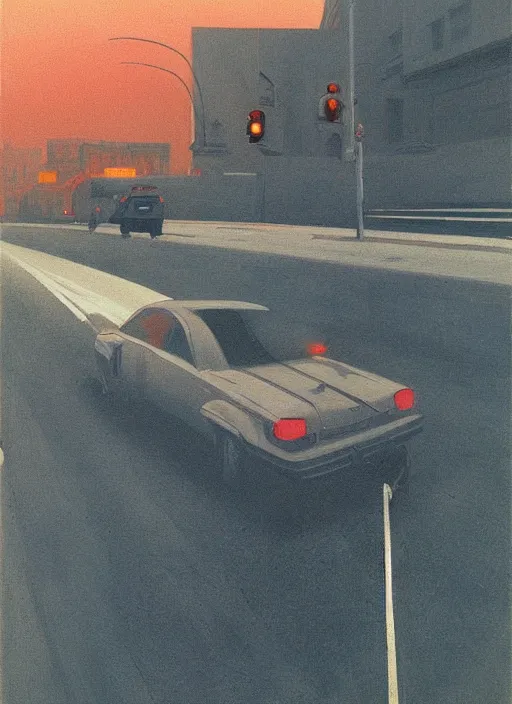 Prompt: los angeles traffic jam Edward Hopper and James Gilleard, Zdzislaw Beksinski highly detailed