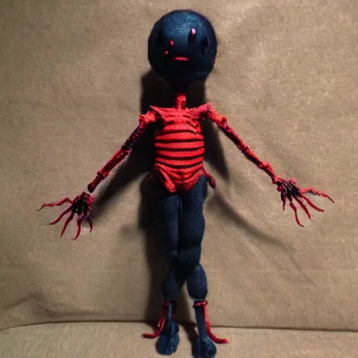 Image similar to weird horror tuza doll creepy eerie uncanny backrooms demon terror reid phobia centipide spider doll crawl