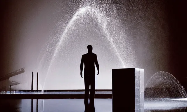 Image similar to full shot of a water sculpture of a man, photorealistic, cinematic lighting, 8 k, extremely detailed photograph by helmut newton