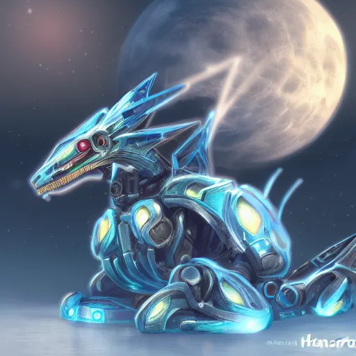 Prompt: high quality realistic shot of a beautiful and stunning cute anthropomorphic female robot mecha dragon, sitting on the beach at night, high quality digital art, 3D, artstation, deviantart, furaffinity