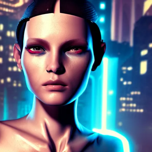 Image similar to realistic detailed portrait of Cyberpunk woman, portrait, Cyberpunk, Sci-Fi, science fantasy, glowing skin, full body, beautiful girl, extremely detailed, sharp focus, model