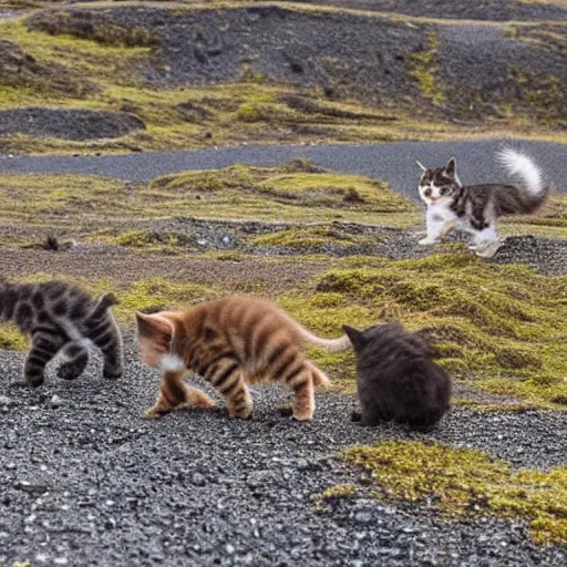 Image similar to a picture of kittens walking on a landscape in iceland