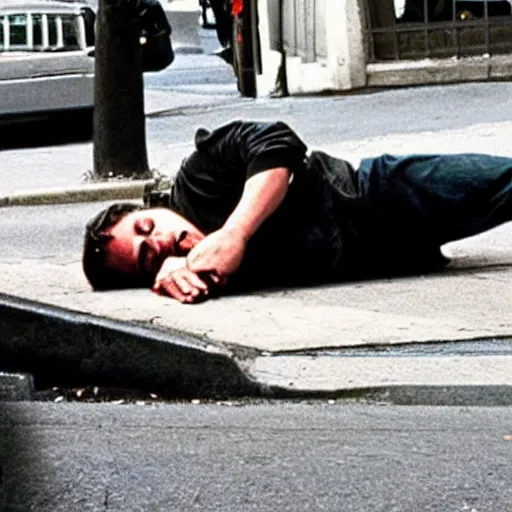 Prompt: robert de niro sleeping on the street