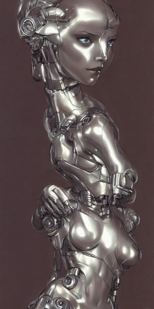 Image similar to beauty Blade Runner woman, robotic, beautiful face, silver hair, cyberpunk, trending on artstation, by Hajime Sorayama and Boris Vallejo