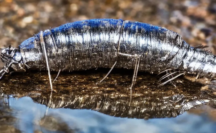 Image similar to Close shot of a silverfish drinking water from a river