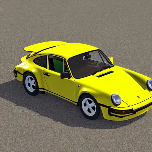 Image similar to a yellow 1 9 8 5 porsche 9 1 1 turbo in a palm beach swimming pool, 3 d render, unreal engine, 4 k