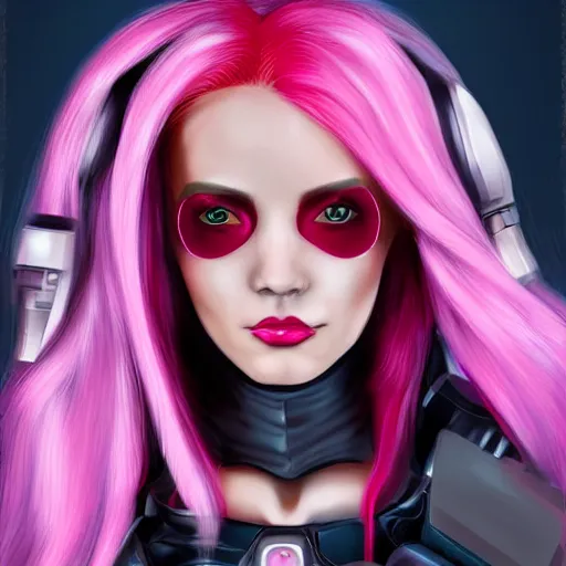 Image similar to Portrait of a beautiful cyberpunk android, pink hair