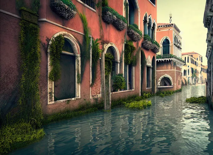 Image similar to overgrown venice in ruins, highly detailed, 4 k, hdr, award - winning, octane render, artstation