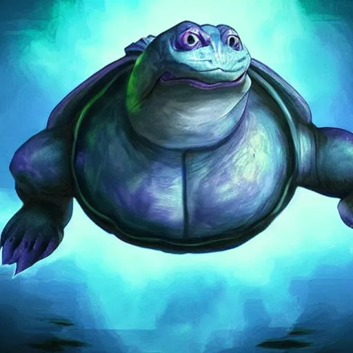 Image similar to a mixture between gengar and blastoise, ghost turtle pokemon hybrid, water and darkness