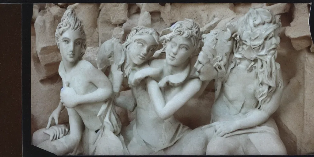 Image similar to Polaroid photo of fragmented greek sculpture of Disney's Elsa