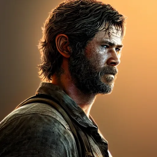 Prompt: chris hemsworth as joel miller in the last of us, au naturel, hyper detailed, digital art, trending in artstation, cinematic lighting, studio quality, smooth render, unreal engine 5 rendered, octane rendered, art style by klimt and nixeu and ian sprigger and wlop and krenz cushart