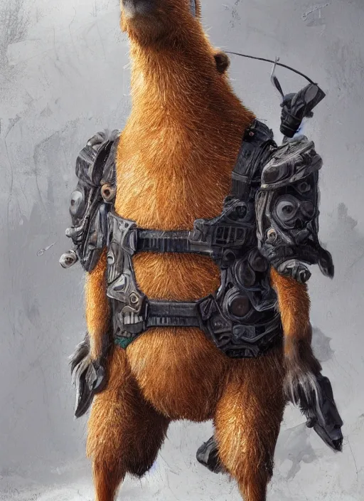 Prompt: detailed full body concept art illustration oil painting of an anthropomorphic capybara 007 in full intricate clothing, biomutant, dystopian, ultra detailed, digital art, octane render