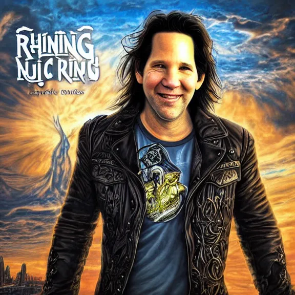 Prompt: running wild album cover featuring photo of paul rudd, power metal album cover, trending on artstation, intricately detailed, highly detailed, classic, award winning