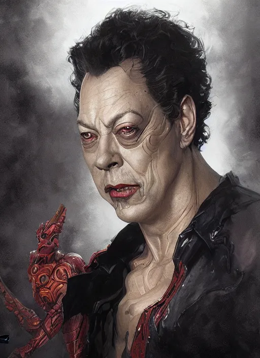 Image similar to Portrait of Tim Curry, marvel comics, dark, intricate, highly detailed, smooth, artstation, digital illustration by Ruan Jia and Mandy Jurgens and Artgerm and Wayne Barlowe and Greg Rutkowski and Frank Frazetta