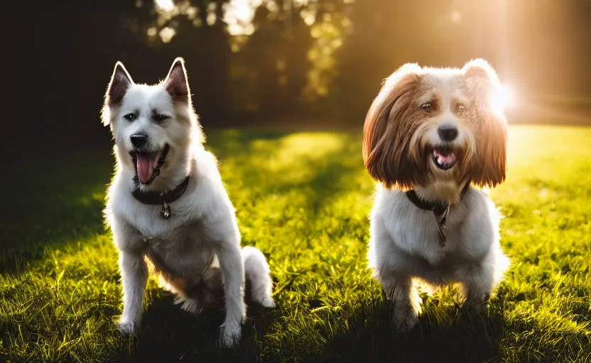 Prompt: portrait of a happy dog, natural light, lens flare, detailed face, cinematic lighting, 8 k