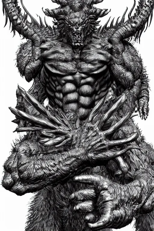 Prompt: humanoid figure beast monster, highly detailed, digital art, sharp focus, trending on art station, kentaro miura manga art style