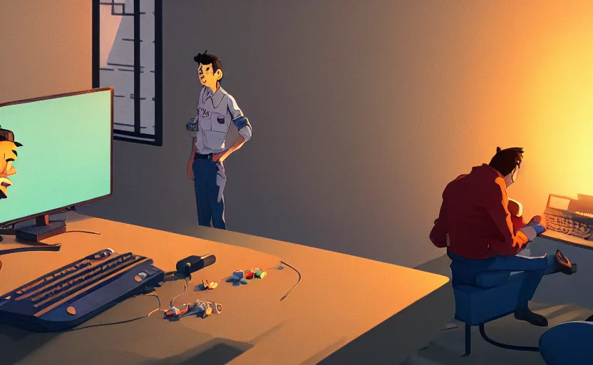 Prompt: angry realistic josef stalin trading bitcoin in front of computer, game design, golden hours, cory loftis, james gilleard, atey ghailan, makoto shinkai, goro fujita, studio ghibli, rim light, exquisite lighting, clear focus, very coherent, soft painting