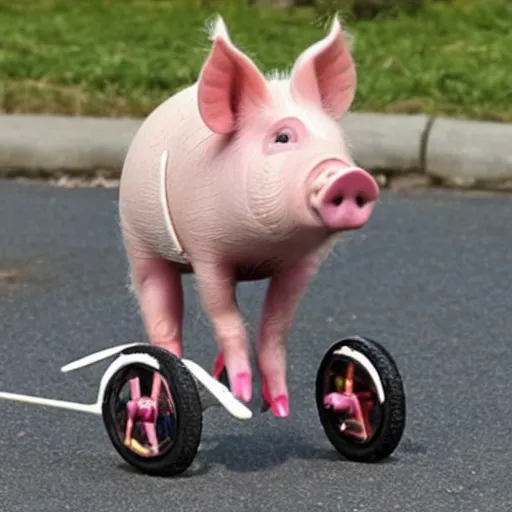 Image similar to pig riding a unicycle