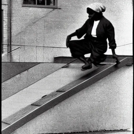 Image similar to Historical photograph of Harriet Tubman doing a kickflip over some stairs