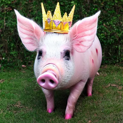 Image similar to pig wearing a crown in the style of my little pony