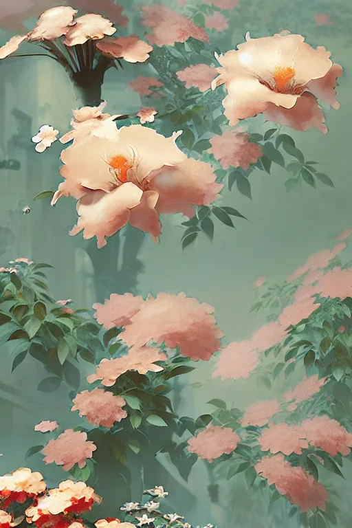 Prompt: Chinoiserie floral wallpaper by Craig Mullins, pixar, double exposure