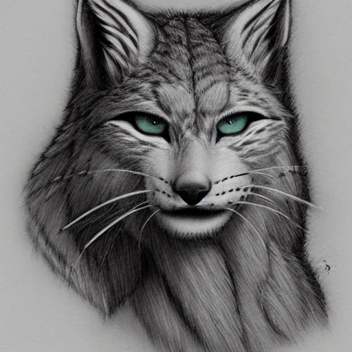 Image similar to sketch of white anthropomorphic lynx cat, portrait by Les Edwards, furry fantasy art, 4k, trending on artstation