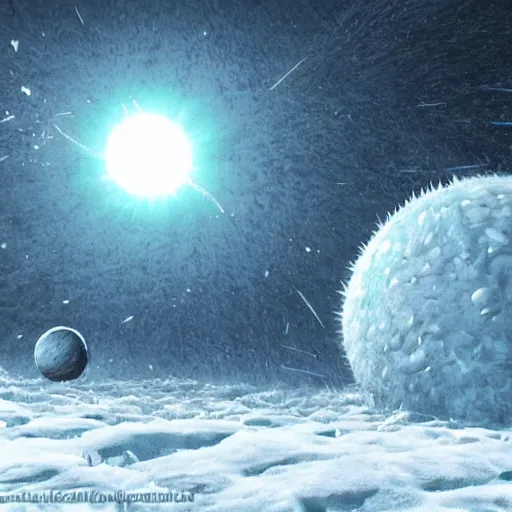 Image similar to concept art of a snow covered planet, snowstorm, ice, ice spikes, planet, space, concept art