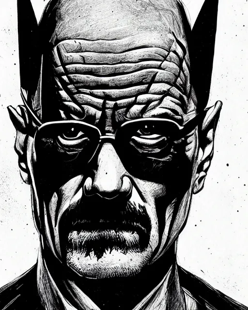 Image similar to portrait of walter white as the batman, illustration, art by neil gaiman