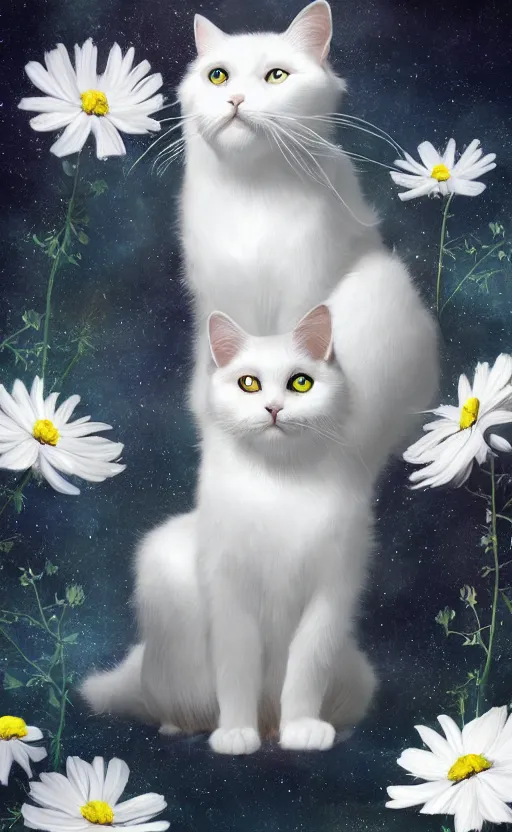 Image similar to a white cat with cosmos in its eyes, dynamic lighting, photorealistic fantasy concept art, trending on art station, stunning visuals, creative, cinematic, ultra detailed