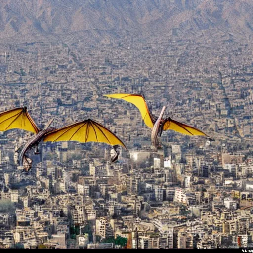 Prompt: Dragons fly over Tehran