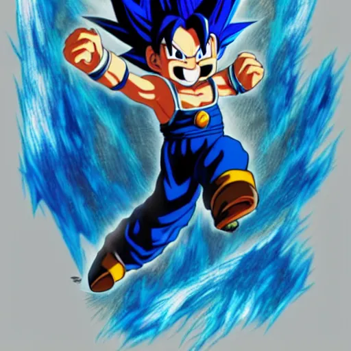 Image similar to Super Saiyan Blue, fantasy artwork, official, hyper detailed, character dragonball, of Super Mario, award winning artwork