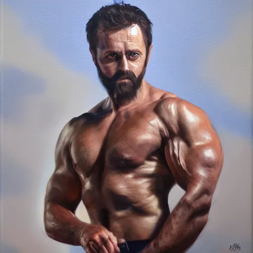 Prompt: forsen, expressive oil painting, muscular, trending on artstation