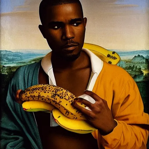 Image similar to frank ocean with a banana, renaissance painting