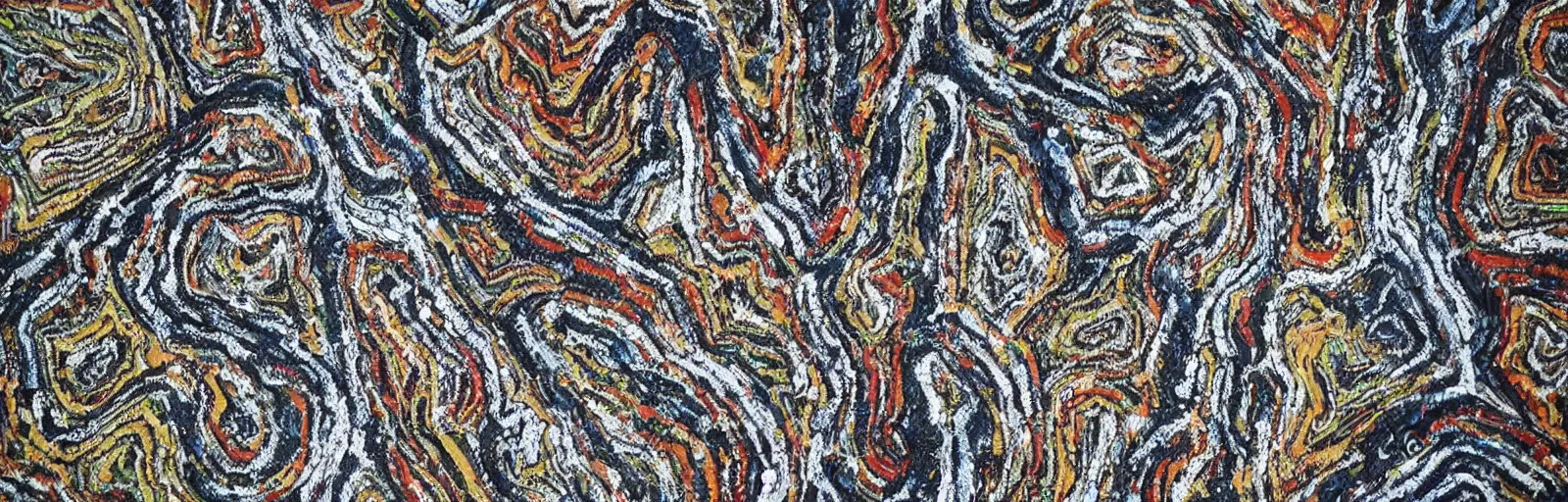 Image similar to An Australian indigenous artwork detailing the rugged terrain of the Snowy Mountains Australia, birds eye view, beautiful, aboriginal art