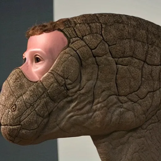 Image similar to mark zuckerberg's head on an apatosaurus body