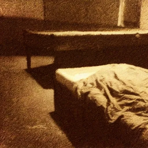 Image similar to insane nightmare, no light, everything is blurred, creepy shadows, black coffin in the room, very poor quality of photography, 2 mpx quality, grainy picture