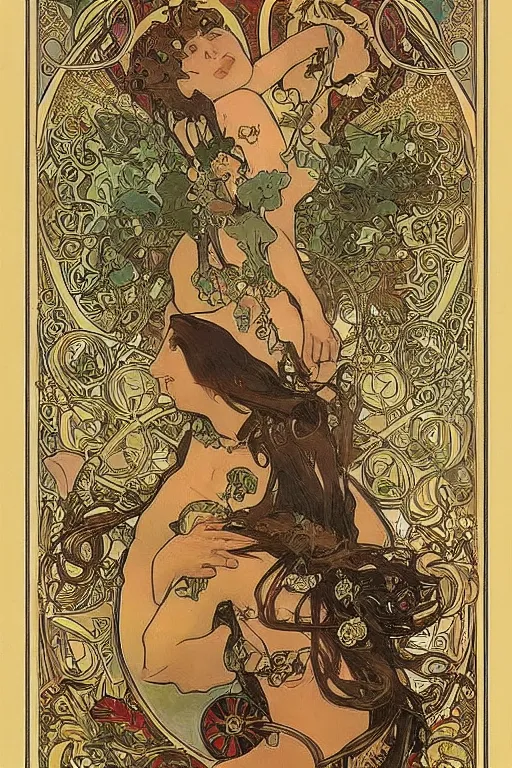 Image similar to lots of bugs and jewels by alphonse mucha. Art Nouveau