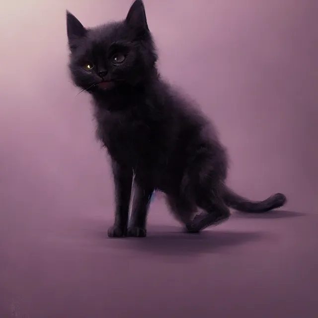 Prompt: a beautiful painting of a cute black kitten. character design by cory loftis, fenghua zhong, ryohei hase, ismail inceoglu and ruan jia. artstation, volumetric light, detailed, rendered in octane