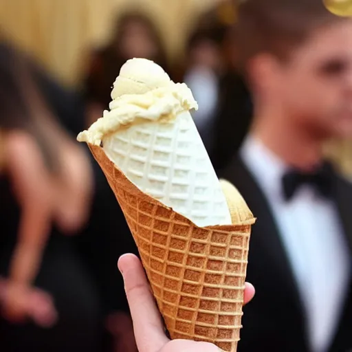 Image similar to an ice cream cone at the met gala