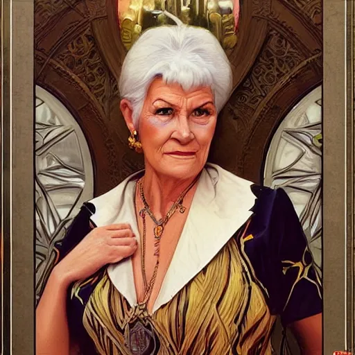 Prompt: amazing lifelike award winning pencil illustration of pat butcher behind the bar in the Queen Vic pub trending on art station artgerm Greg rutkowski alphonse mucha cinematic